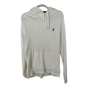 POLO Ralph Lauren Mens White Cotton Long Sleeve Hooded Shirt Sz M